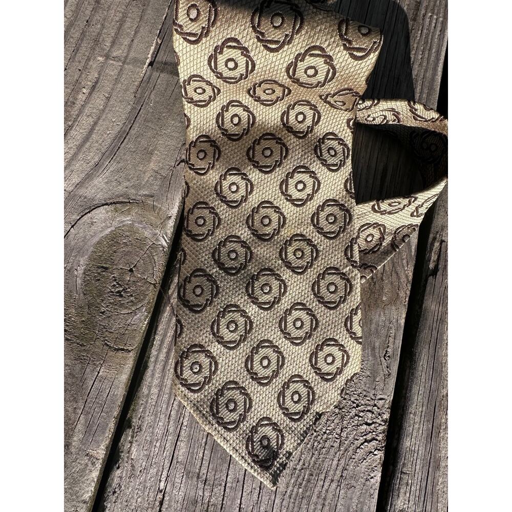 Vintage 70s Sears The Mens Store Geometric Medallion Tie Tan Brown MCM Grunge
